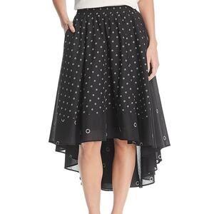NWOT KENNETH COLE Skirt US M Circle Geo Print High Low Lined Black Ivory Cotton